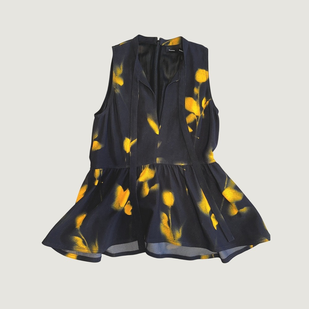 Proenza Schouler Peplum Top Blurred Floral Scarf Neck Size 8 EUC